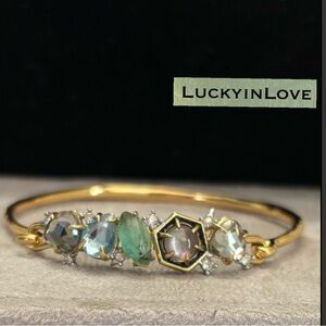 ALEXIS BITTAR • Green Blue Gemstone Black Enamel RARE Opalescent Cuff Bracelet